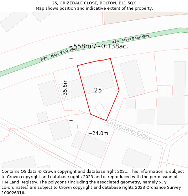 25, GRIZEDALE CLOSE, BOLTON, BL1 5QX: Plot and title map