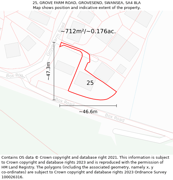 25, GROVE FARM ROAD, GROVESEND, SWANSEA, SA4 8LA: Plot and title map