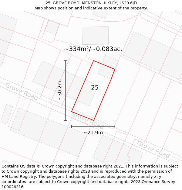 25, GROVE ROAD, MENSTON, ILKLEY, LS29 6JD: Plot and title map