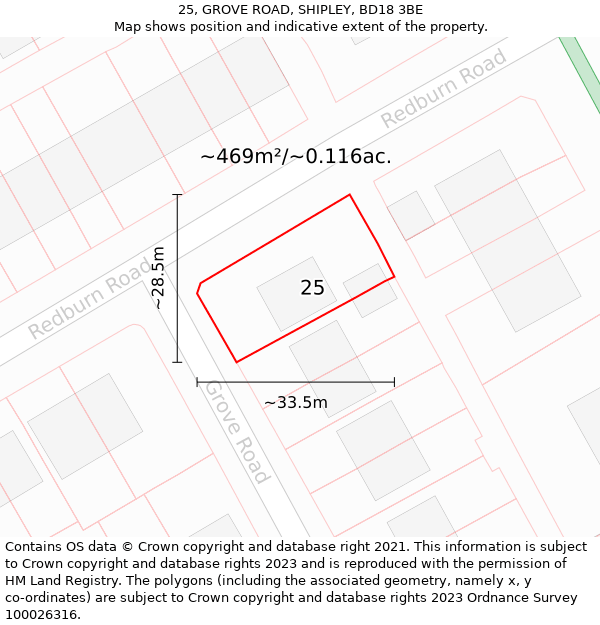 25, GROVE ROAD, SHIPLEY, BD18 3BE: Plot and title map