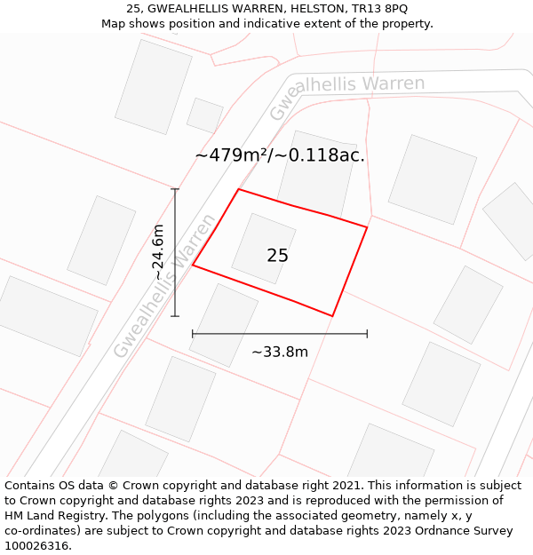 25, GWEALHELLIS WARREN, HELSTON, TR13 8PQ: Plot and title map