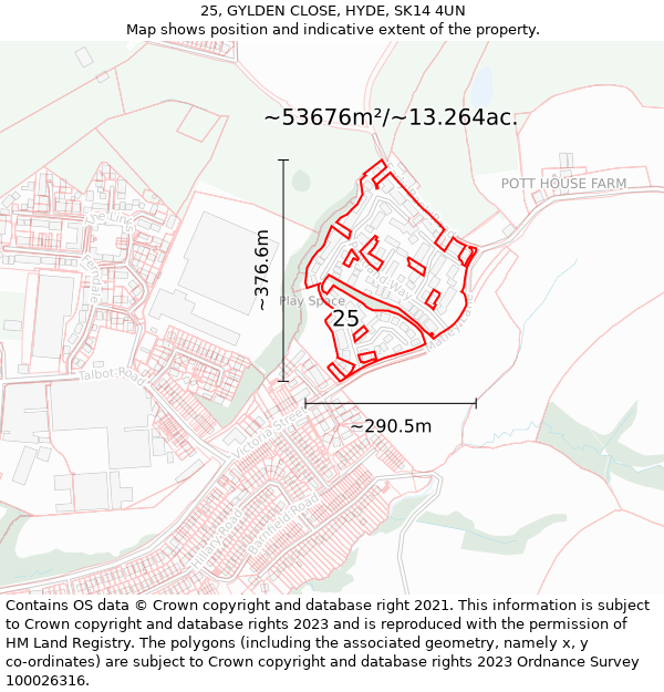 25, GYLDEN CLOSE, HYDE, SK14 4UN: Plot and title map