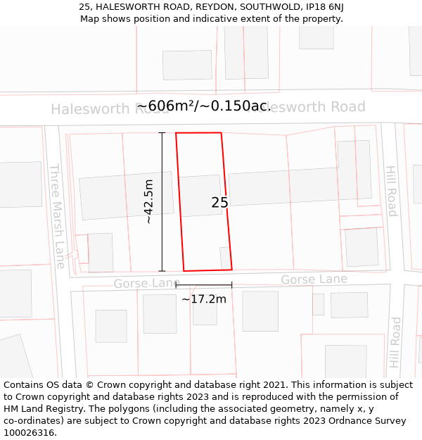 25, HALESWORTH ROAD, REYDON, SOUTHWOLD, IP18 6NJ: Plot and title map