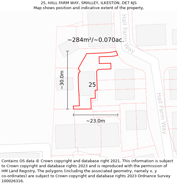 25, HALL FARM WAY, SMALLEY, ILKESTON, DE7 6JS: Plot and title map