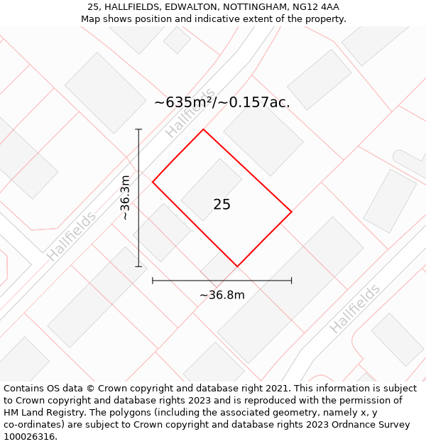 25, HALLFIELDS, EDWALTON, NOTTINGHAM, NG12 4AA: Plot and title map