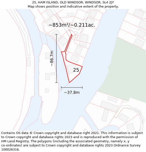 25, HAM ISLAND, OLD WINDSOR, WINDSOR, SL4 2JY: Plot and title map