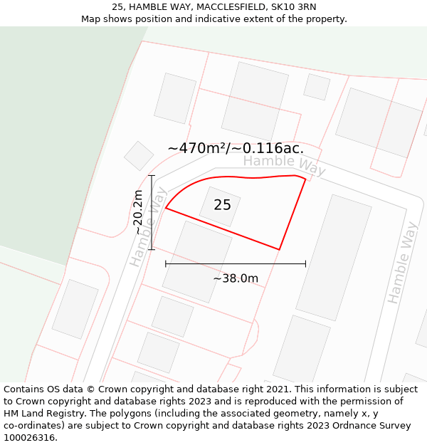 25, HAMBLE WAY, MACCLESFIELD, SK10 3RN: Plot and title map