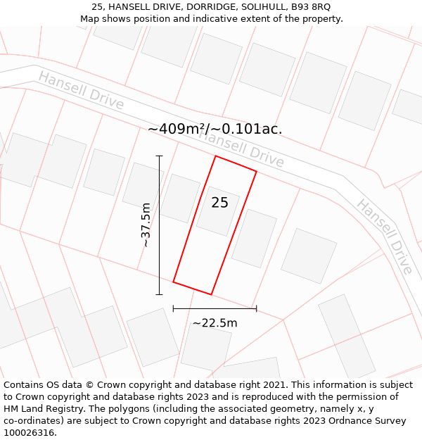 25, HANSELL DRIVE, DORRIDGE, SOLIHULL, B93 8RQ: Plot and title map