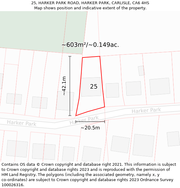 25, HARKER PARK ROAD, HARKER PARK, CARLISLE, CA6 4HS: Plot and title map