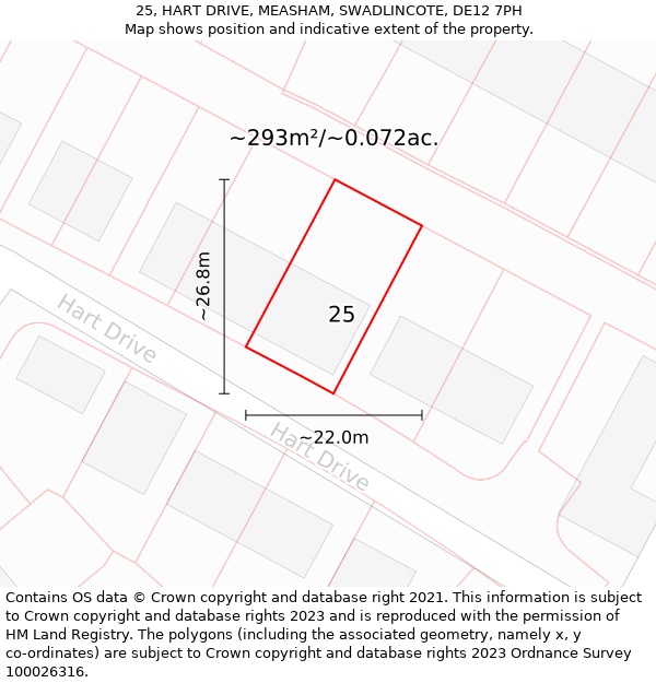 25, HART DRIVE, MEASHAM, SWADLINCOTE, DE12 7PH: Plot and title map