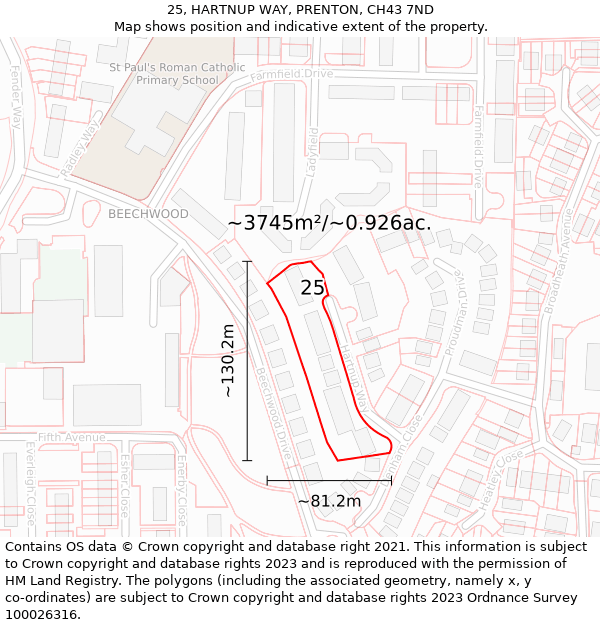 25, HARTNUP WAY, PRENTON, CH43 7ND: Plot and title map