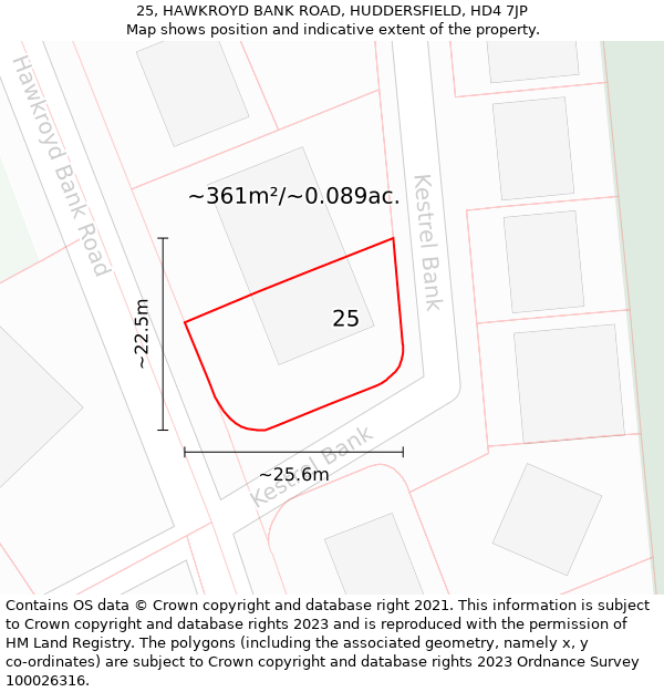 25, HAWKROYD BANK ROAD, HUDDERSFIELD, HD4 7JP: Plot and title map