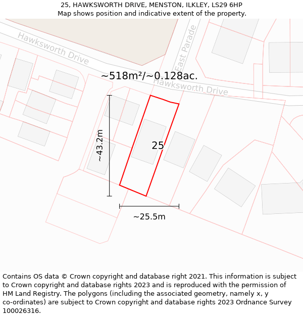 25, HAWKSWORTH DRIVE, MENSTON, ILKLEY, LS29 6HP: Plot and title map