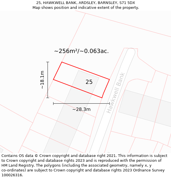 25, HAWKWELL BANK, ARDSLEY, BARNSLEY, S71 5DX: Plot and title map