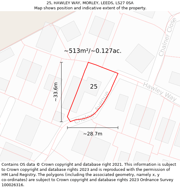 25, HAWLEY WAY, MORLEY, LEEDS, LS27 0SA: Plot and title map