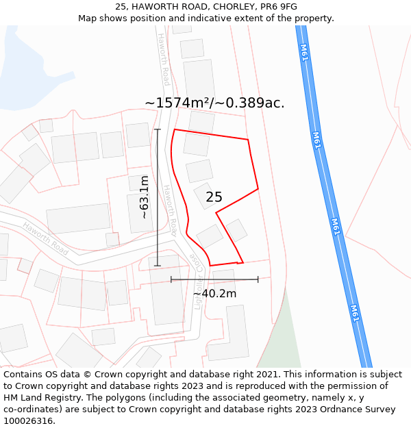 25, HAWORTH ROAD, CHORLEY, PR6 9FG: Plot and title map