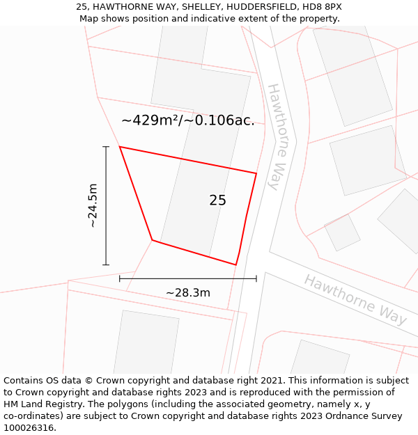 25, HAWTHORNE WAY, SHELLEY, HUDDERSFIELD, HD8 8PX: Plot and title map