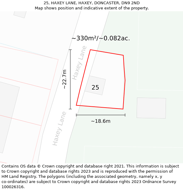 25, HAXEY LANE, HAXEY, DONCASTER, DN9 2ND: Plot and title map