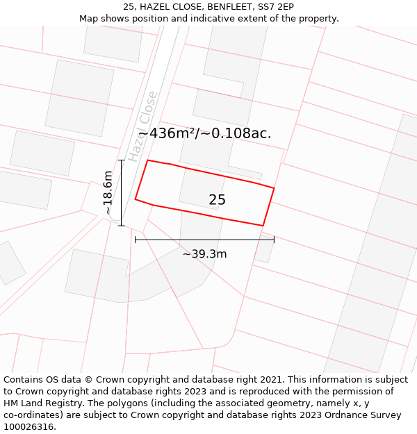 25, HAZEL CLOSE, BENFLEET, SS7 2EP: Plot and title map