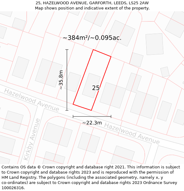 25, HAZELWOOD AVENUE, GARFORTH, LEEDS, LS25 2AW: Plot and title map