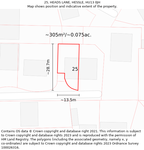 25, HEADS LANE, HESSLE, HU13 0JH: Plot and title map