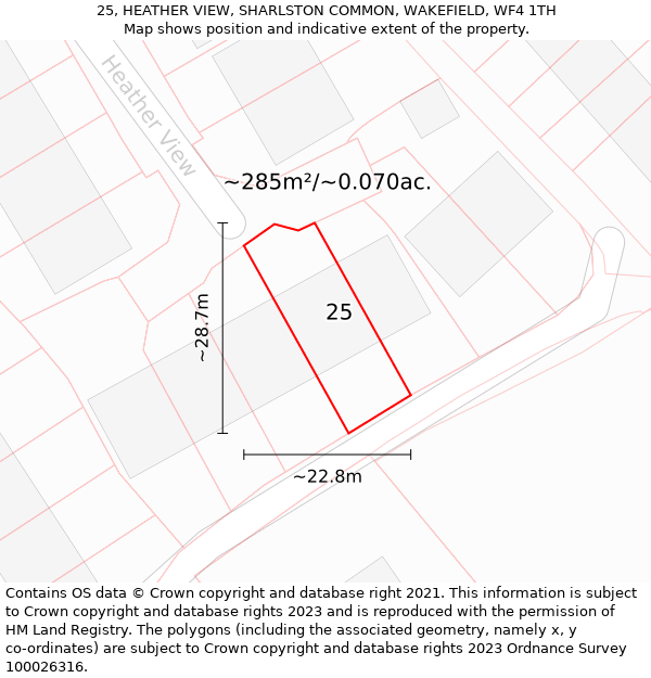 25, HEATHER VIEW, SHARLSTON COMMON, WAKEFIELD, WF4 1TH: Plot and title map