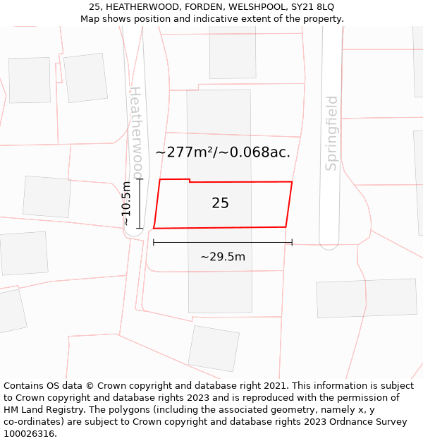 25, HEATHERWOOD, FORDEN, WELSHPOOL, SY21 8LQ: Plot and title map