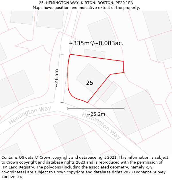 25, HEMINGTON WAY, KIRTON, BOSTON, PE20 1EA: Plot and title map