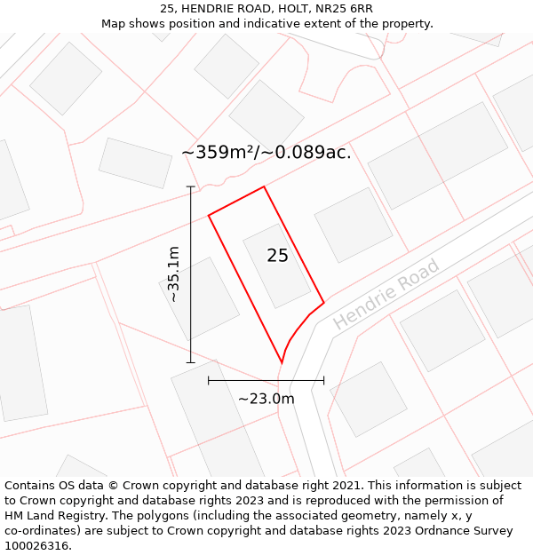 25, HENDRIE ROAD, HOLT, NR25 6RR: Plot and title map