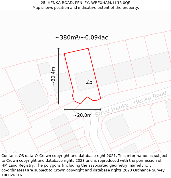 25, HENKA ROAD, PENLEY, WREXHAM, LL13 0QE: Plot and title map