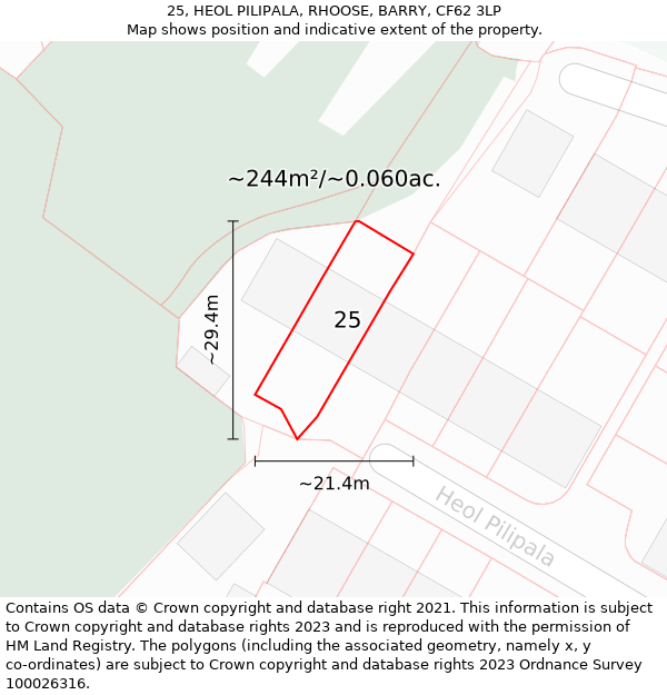 25, HEOL PILIPALA, RHOOSE, BARRY, CF62 3LP: Plot and title map