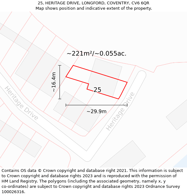 25, HERITAGE DRIVE, LONGFORD, COVENTRY, CV6 6QR: Plot and title map