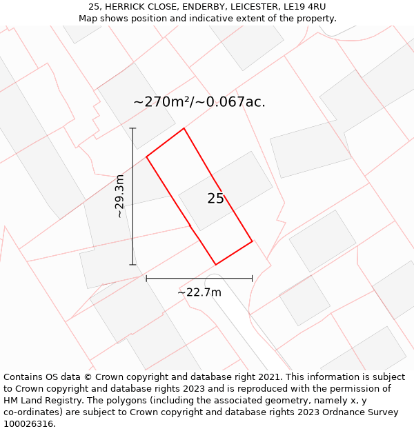 25, HERRICK CLOSE, ENDERBY, LEICESTER, LE19 4RU: Plot and title map