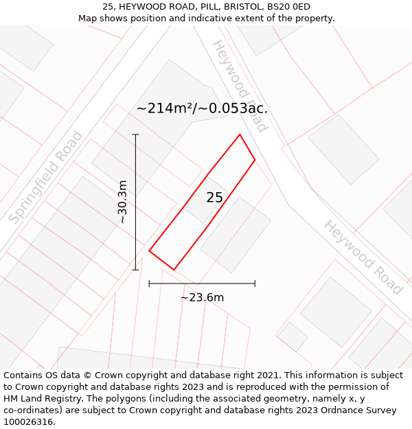 25, HEYWOOD ROAD, PILL, BRISTOL, BS20 0ED: Plot and title map