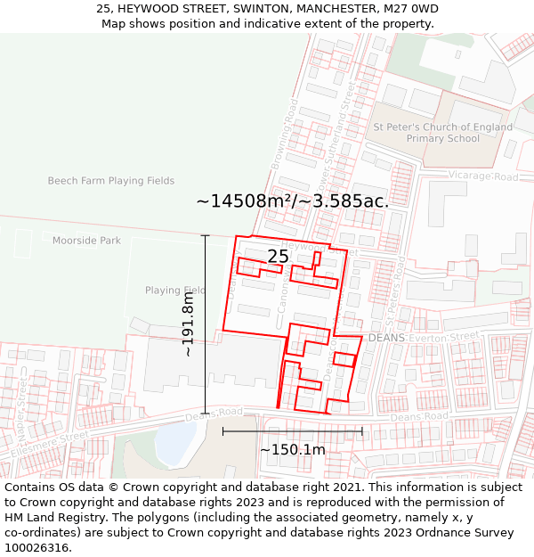 25, HEYWOOD STREET, SWINTON, MANCHESTER, M27 0WD: Plot and title map