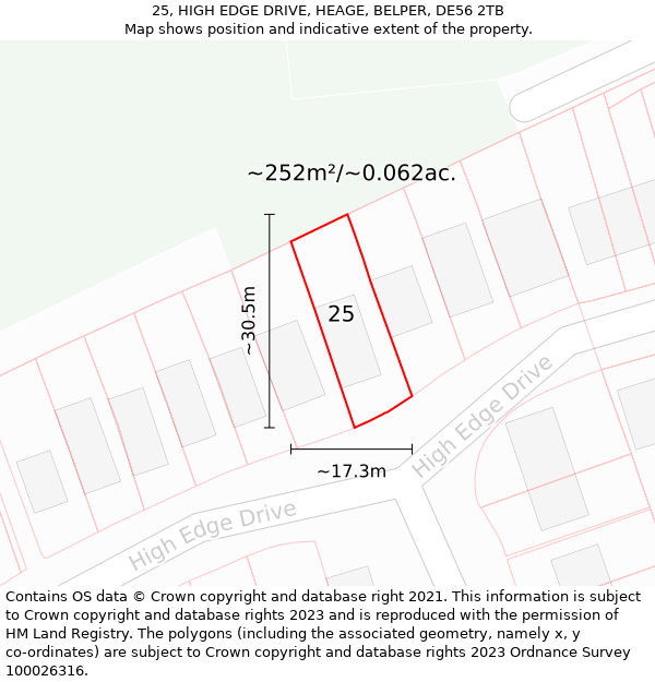 25, HIGH EDGE DRIVE, HEAGE, BELPER, DE56 2TB: Plot and title map