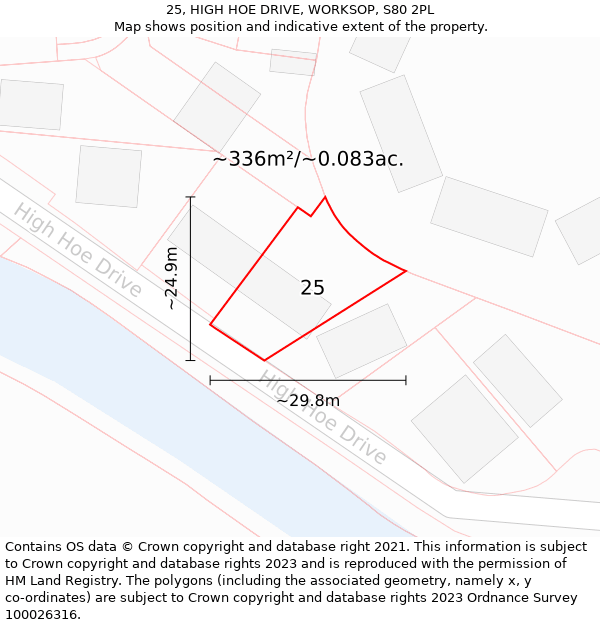 25, HIGH HOE DRIVE, WORKSOP, S80 2PL: Plot and title map