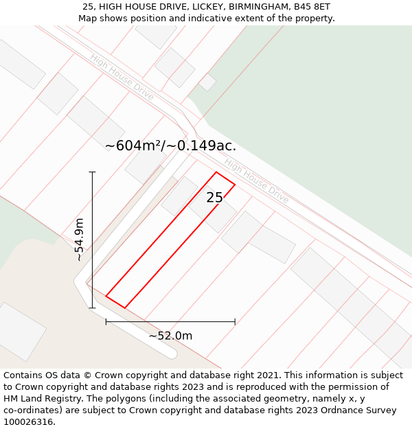 25, HIGH HOUSE DRIVE, LICKEY, BIRMINGHAM, B45 8ET: Plot and title map
