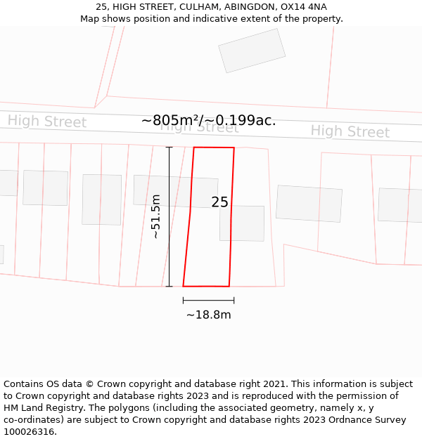 25, HIGH STREET, CULHAM, ABINGDON, OX14 4NA: Plot and title map