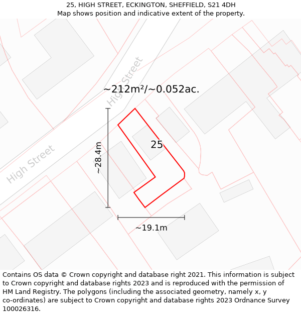 25, HIGH STREET, ECKINGTON, SHEFFIELD, S21 4DH: Plot and title map