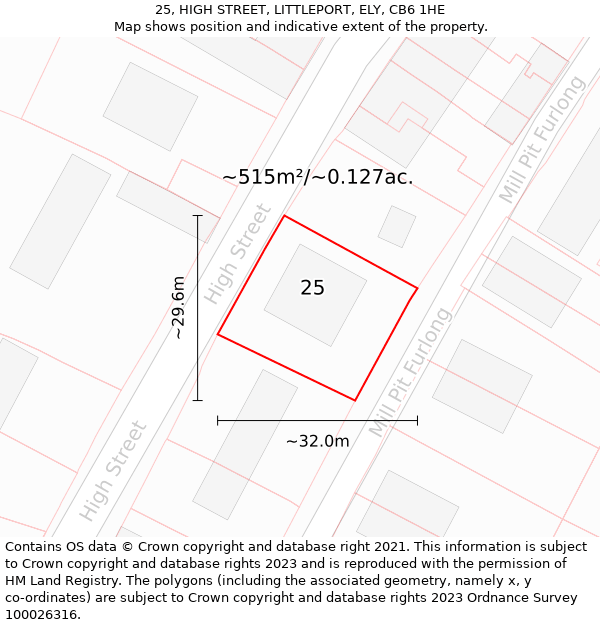 25, HIGH STREET, LITTLEPORT, ELY, CB6 1HE: Plot and title map