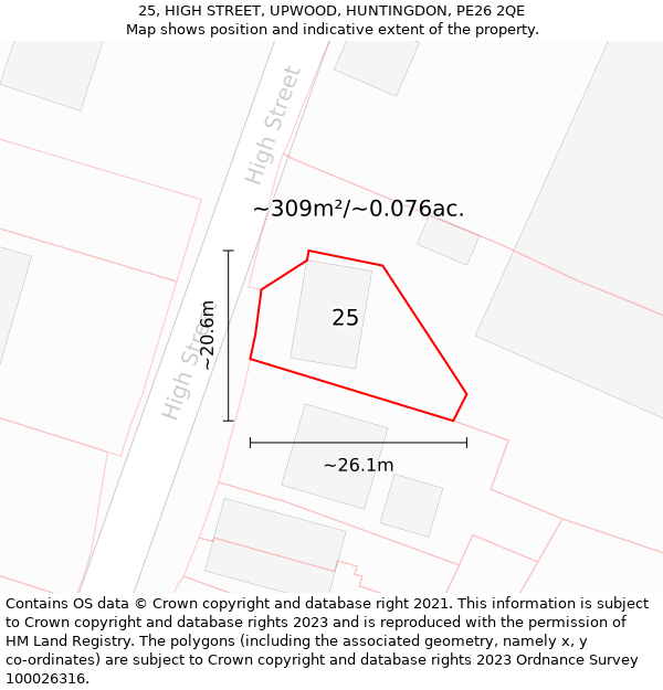 25, HIGH STREET, UPWOOD, HUNTINGDON, PE26 2QE: Plot and title map