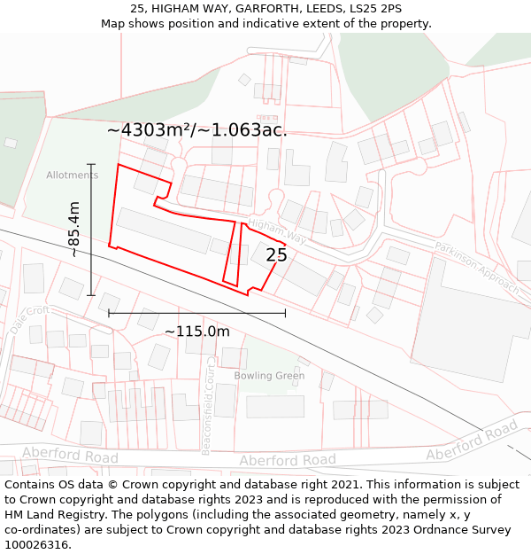 25, HIGHAM WAY, GARFORTH, LEEDS, LS25 2PS: Plot and title map