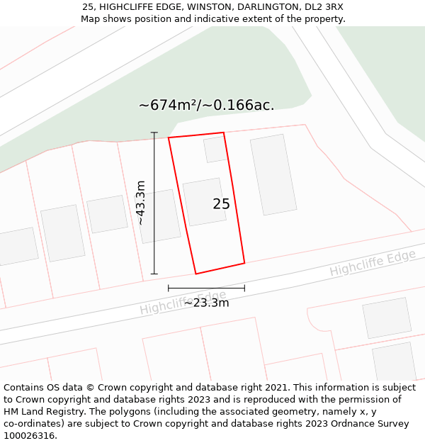 25, HIGHCLIFFE EDGE, WINSTON, DARLINGTON, DL2 3RX: Plot and title map