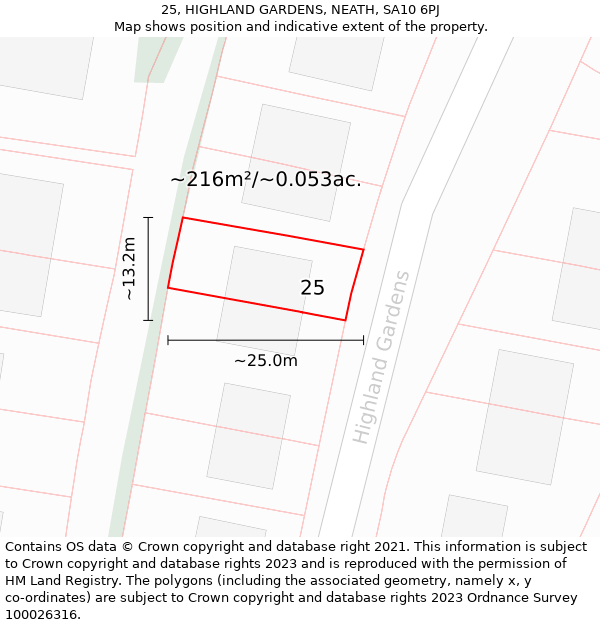 25, HIGHLAND GARDENS, NEATH, SA10 6PJ: Plot and title map