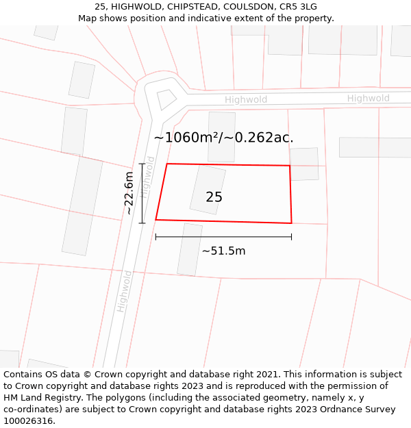 25, HIGHWOLD, CHIPSTEAD, COULSDON, CR5 3LG: Plot and title map