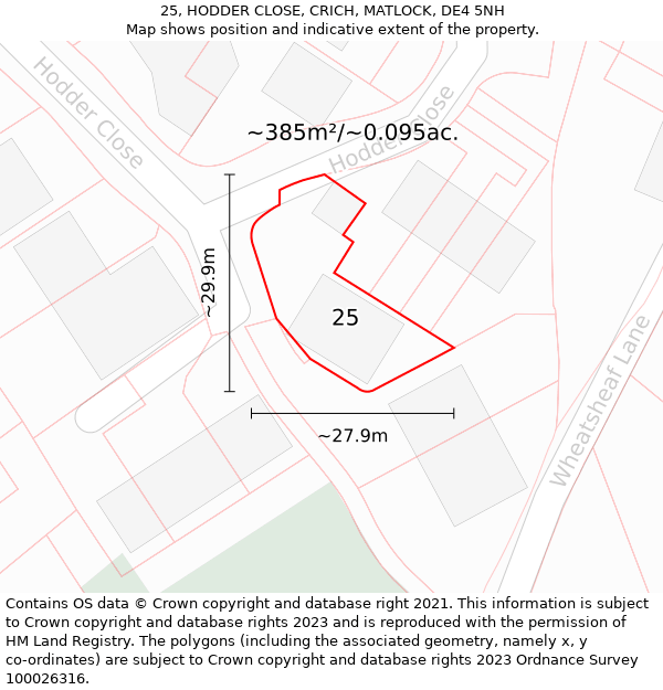 25, HODDER CLOSE, CRICH, MATLOCK, DE4 5NH: Plot and title map