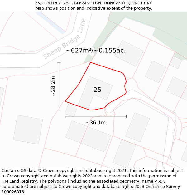 25, HOLLIN CLOSE, ROSSINGTON, DONCASTER, DN11 0XX: Plot and title map