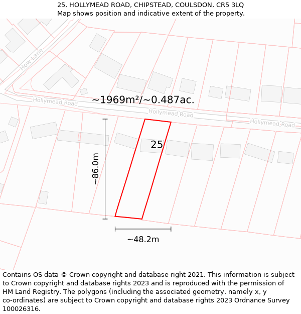 25, HOLLYMEAD ROAD, CHIPSTEAD, COULSDON, CR5 3LQ: Plot and title map