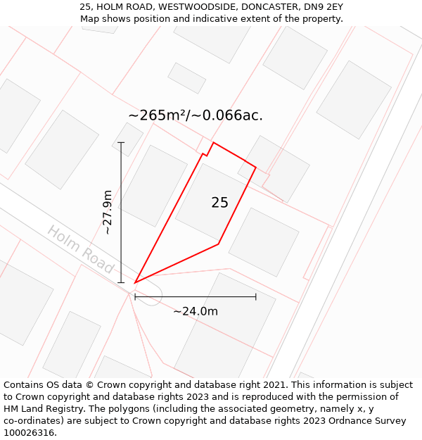 25, HOLM ROAD, WESTWOODSIDE, DONCASTER, DN9 2EY: Plot and title map